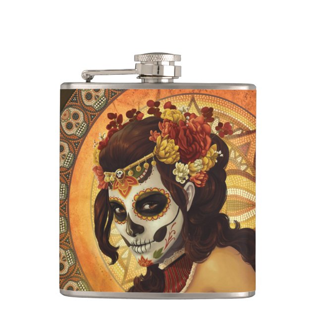Dia De Los Muertos Throw Pillow Flask (Front)