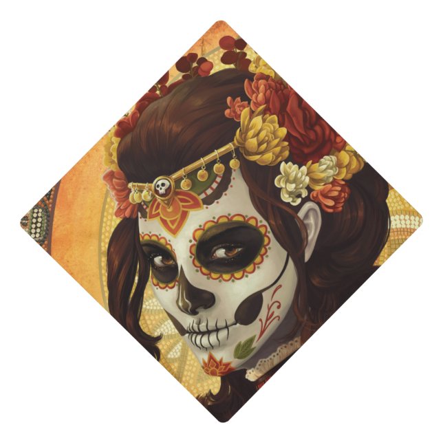 Dia De Los Muertos Throw Pillow Graduation Cap Topper (Front)