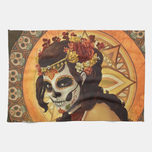 Dia De Los Muertos Throw Pillow Kitchen Towel (Horizontal)
