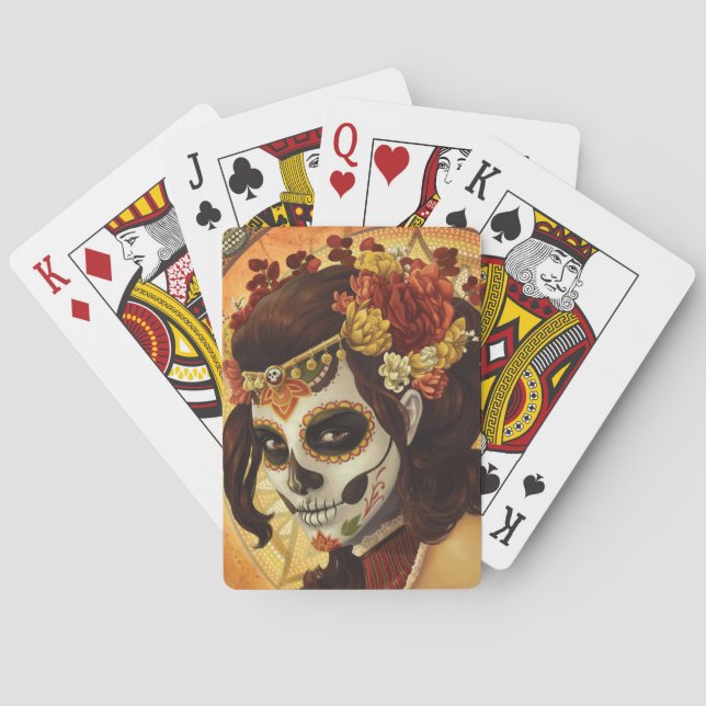 Dia De Los Muertos Throw Pillow Poker Cards (Back)
