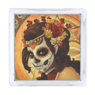 Dia De Los Muertos Throw Pillow Silver Finish Lapel Pin
