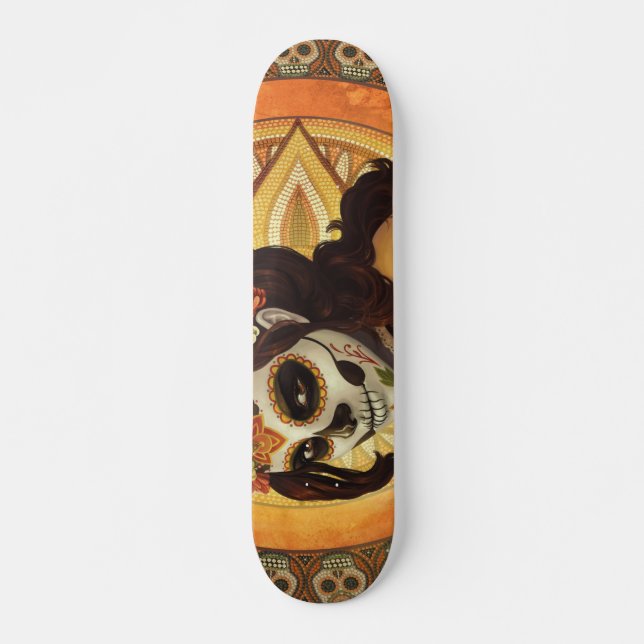 Dia De Los Muertos Throw Pillow Skateboard (Front)