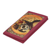 Trifold black and Día de los Muertos print wallet red black and shops white