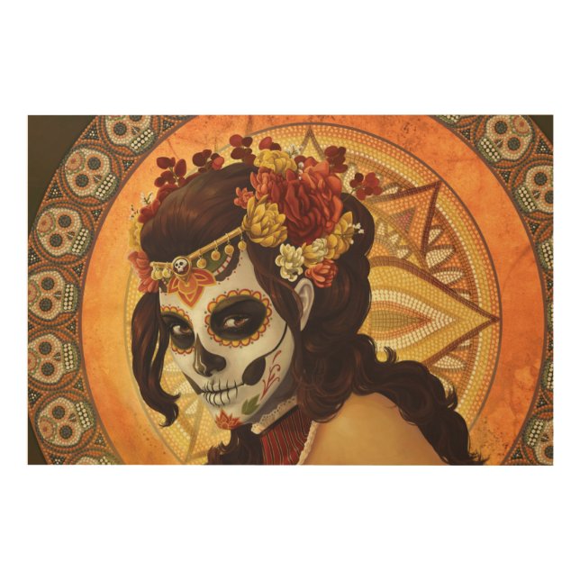 Dia De Los Muertos Throw Pillow Wood Wall Art (Front)