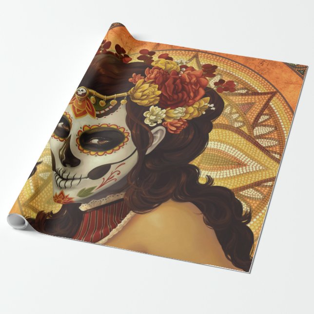 Dia De Los Muertos Throw Pillow Wrapping Paper (Unrolled)