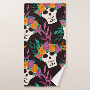 Dia de Los Muertos,traditional Mexican Halloween f Bath Towel