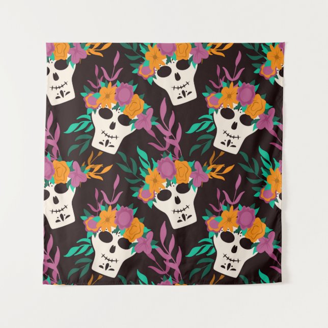 Dia de Los Muertos,traditional Mexican Halloween f Tapestry (Front)