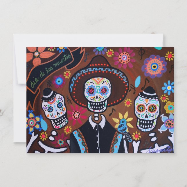 Dia de los Muertos Tres Amigos Mariachi Card (Front)