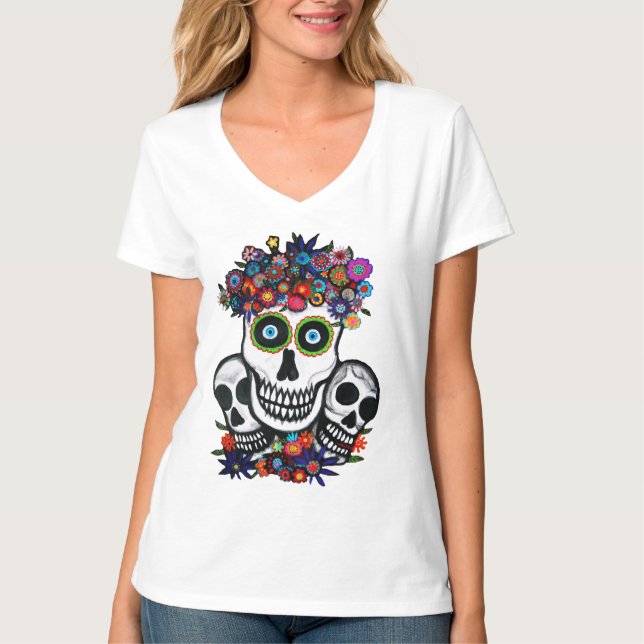 DIA DE LOS MUERTOS TRES CALAVERA T-Shirt (Front)