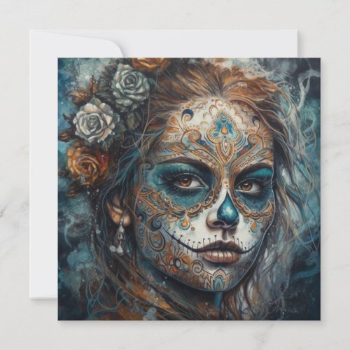Dia de los Muertos turquoise painted face Invitation