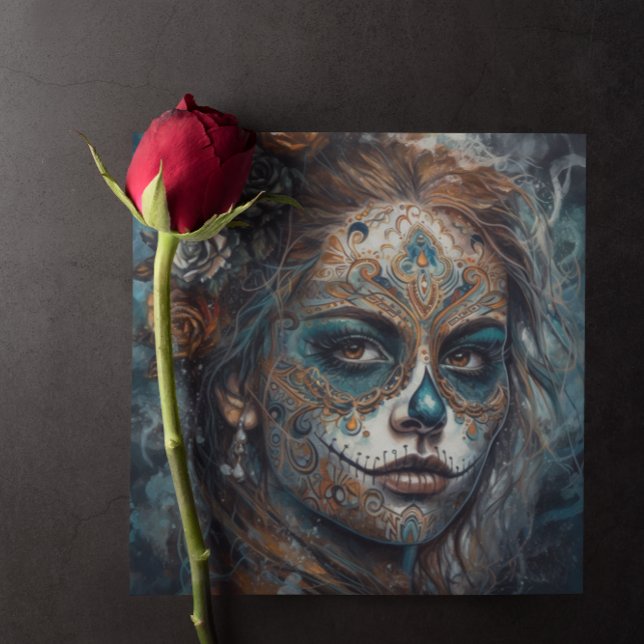 Dia de los Muertos turquoise painted face Invitation (Creator Uploaded)