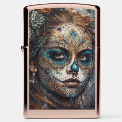 Dia de los Muertos turquoise painted face Zippo Lighter