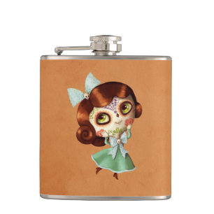 Dia de Los Muertos Vintage Doll Hip Flask