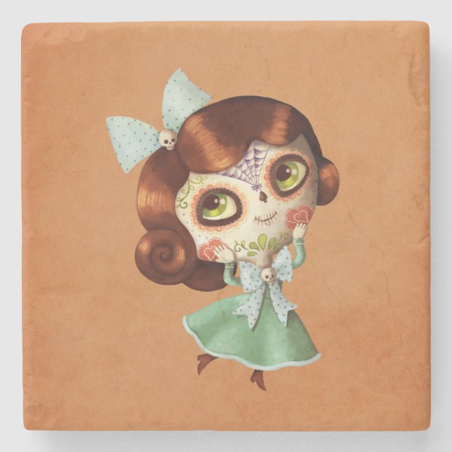 Dia de Los Muertos Vintage Doll Stone Coaster (Front)