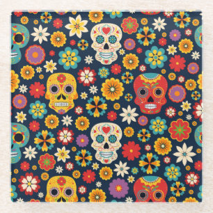 Dia de los Muertos Vintage Glass Coaster