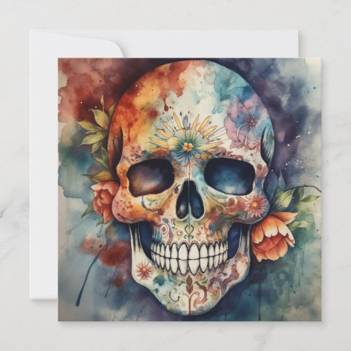 Dia de los Muertos watercolor floral painted skull