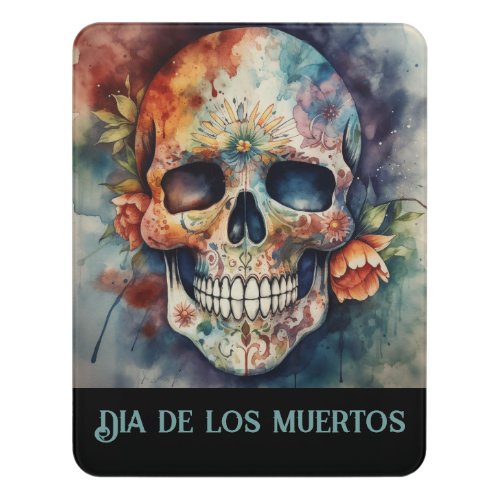 Dia de los Muertos watercolor floral painted skull Door Sign