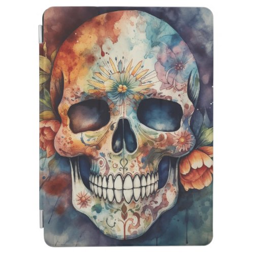 Dia de los Muertos watercolor floral painted skull iPad Air Cover