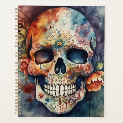 Dia de los Muertos watercolor floral painted skull Planner