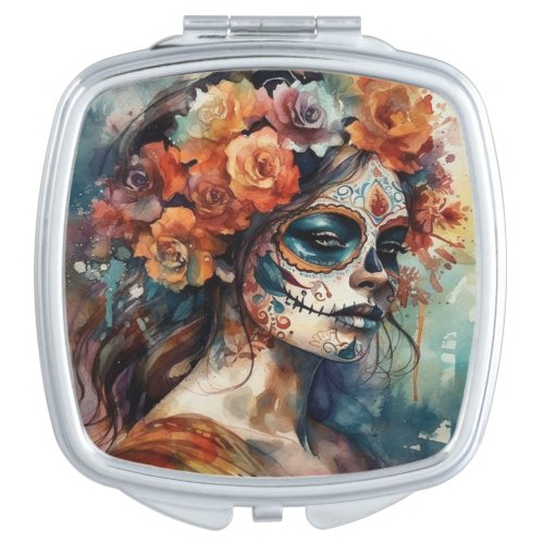 Dia de los Muertos watercolor painted face Compact Mirror