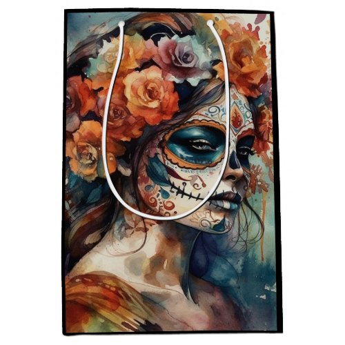 Dia de los Muertos watercolor painted face Medium Gift Bag