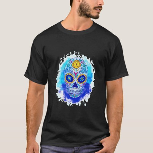 Dia De Los Muertos Watercolour Mexico Mask Skull  T_Shirt