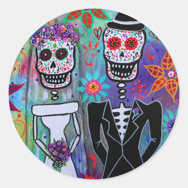 DIA DE LOS MUERTOS WEDDING CLASSIC ROUND STICKER (Front)