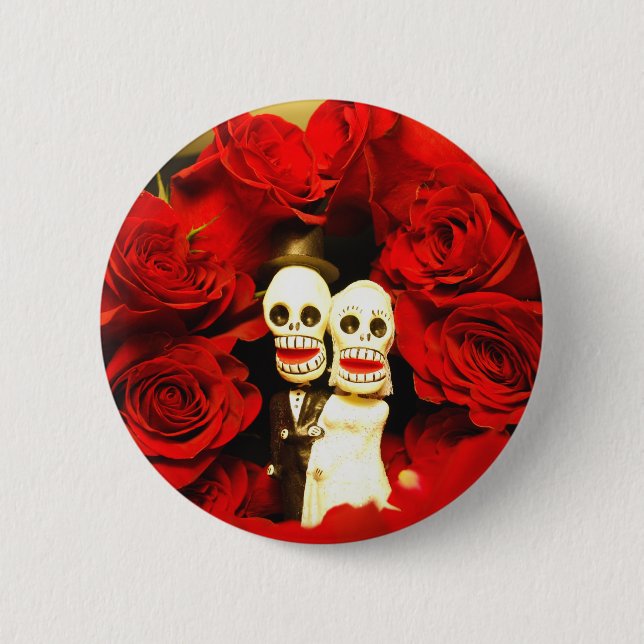 Dia de los Muertos Wedding Pinback Button (Front)