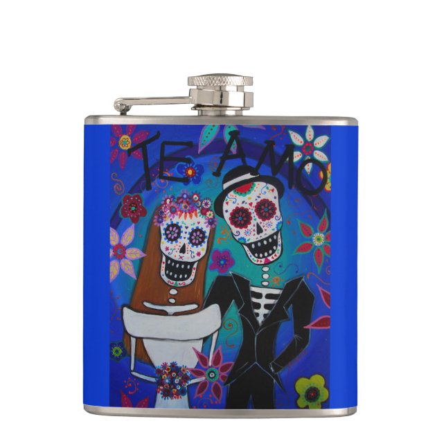DIA DE LOS MUERTOS WEDDING TE AMO FLASK (Front)