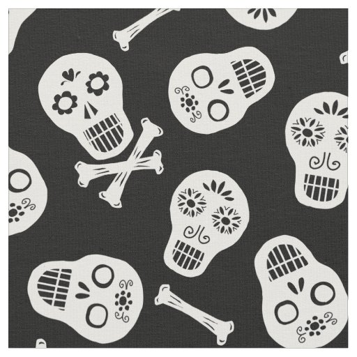 Dia de los Muertos White Paper Skulls Pattern Fabric