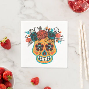 Dia de lost Muertos Sugar Skull with Roses Napkins