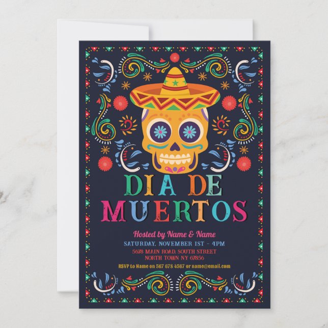 Dia De Muertos Birthday Party Fiesta Mexican Skull Invitation (Front)