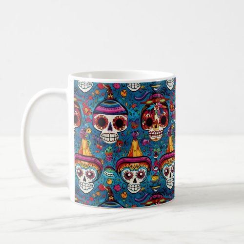 Dia de Muertos blue sugar skulls pattern Coffee Mug