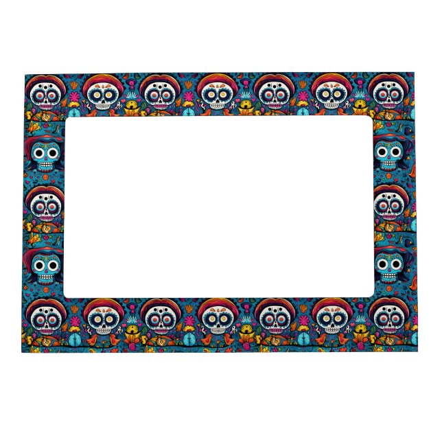 Dia de Muertos, blue sugar skulls pattern Magnetic Frame (Front)