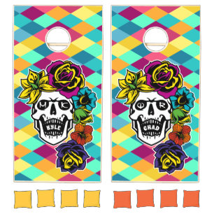 Dia de Muertos Day of the Dead Cool Skull Monogram Cornhole Set