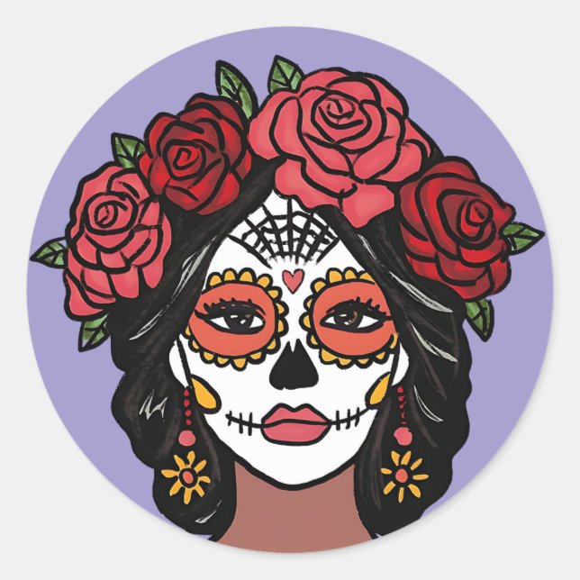 Día de Muertos Day of the Dead Hand Drawn Classic Round Sticker (Front)