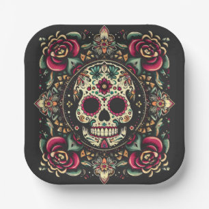 Día de Muertos Day Of The Dead Mandala Halloween Paper Plates