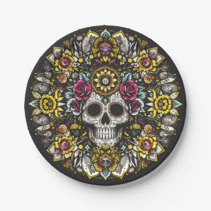 Día de Muertos Day Of The Dead Mandala Halloween Paper Plates