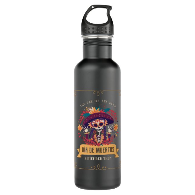 Dia de muertos day of the dead stainless steel water bottle (Front)