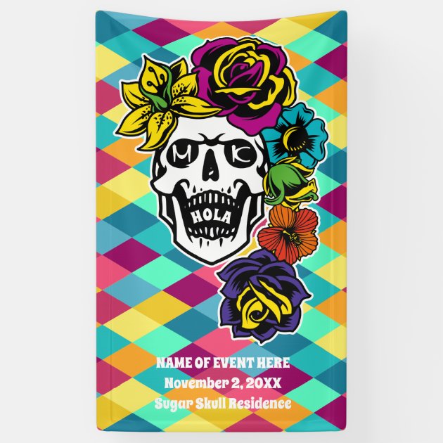 Day Of The Dead Sugar Skull Flag 3' X 5' Dia De Los Muertos Holiday Banner 