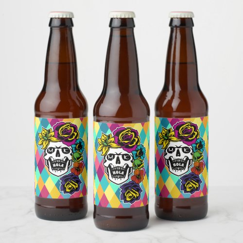Dia de Muertos Day of the Dead Sugar Skull Custom Beer Bottle Label