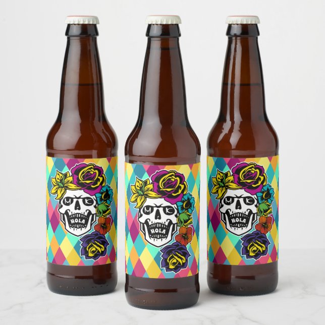 Dia de Muertos Day of the Dead Sugar Skull Custom Beer Bottle Label (Bottles)