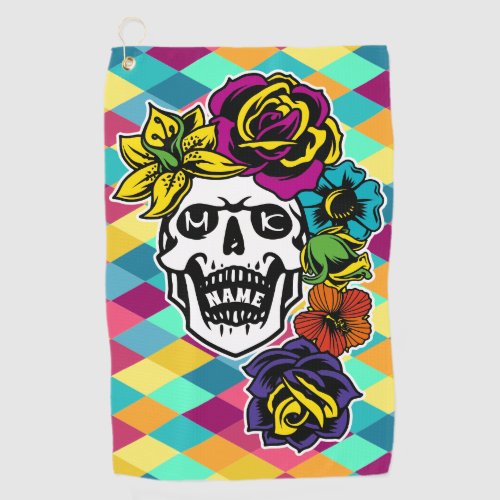 Dia de Muertos Day of the Dead Sugar Skull Custom Golf Towel