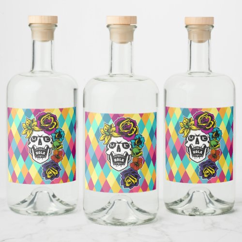 Dia de Muertos Day of the Dead Sugar Skull Custom Liquor Bottle Label