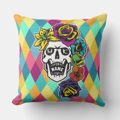 Dia de Muertos Day of the Dead Sugar Skull Custom Outdoor Pillow