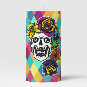 Sugar Skull Day of the Dead Candle Holder Candy Skulls Design