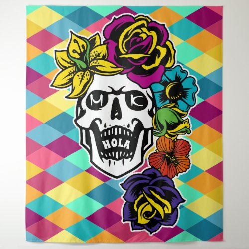 Dia de Muertos Day of the Dead Sugar Skull Custom Tapestry