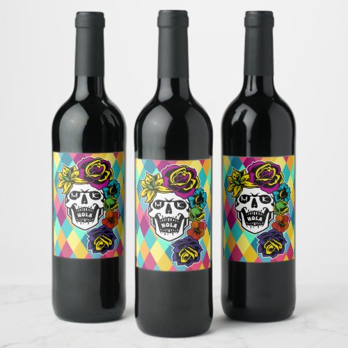 Dia de Muertos Day of the Dead Sugar Skull Custom Wine Label