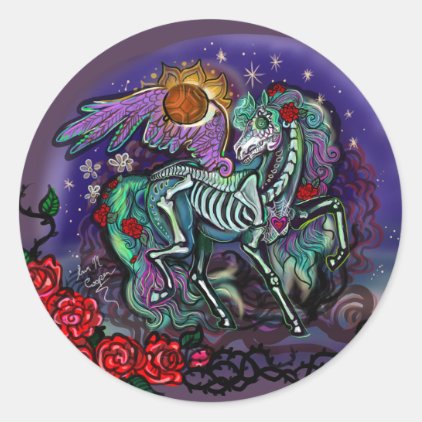 D&#237;a de Muertos Horse Classic Round Sticker