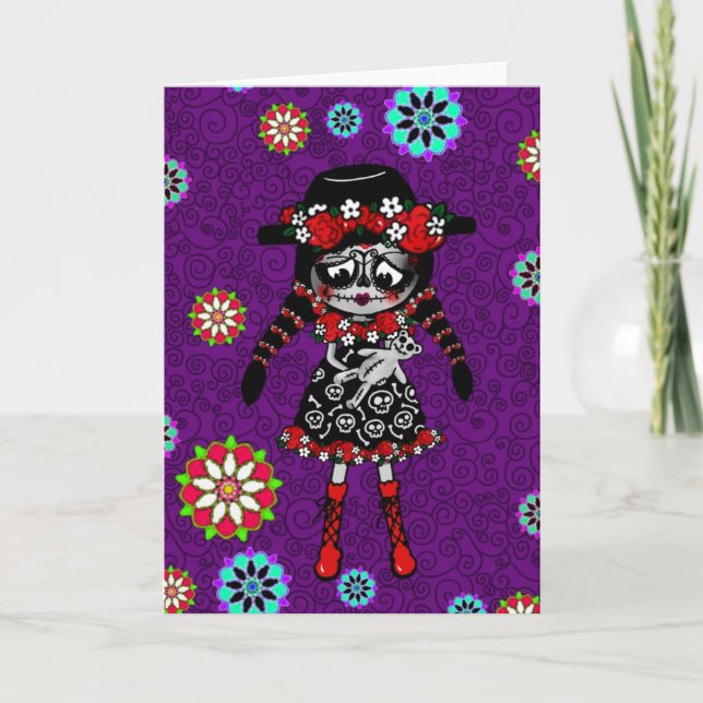 Día de Muertos Kawaii Girl personalized Card (Front)